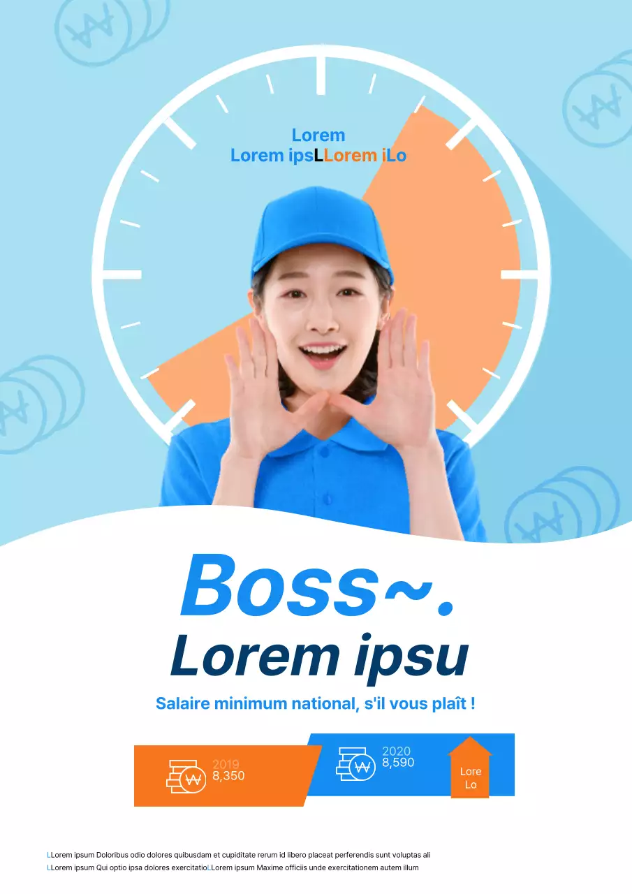 Dépliant simple de campagne sur le salaire minimum en bleu clair et orange