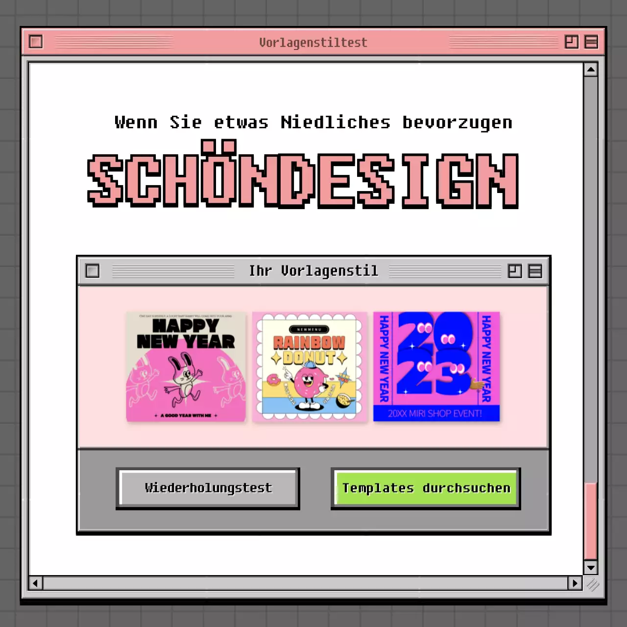 Retro-Browser-Konzept Psychologie-Test in Grau und Grün
