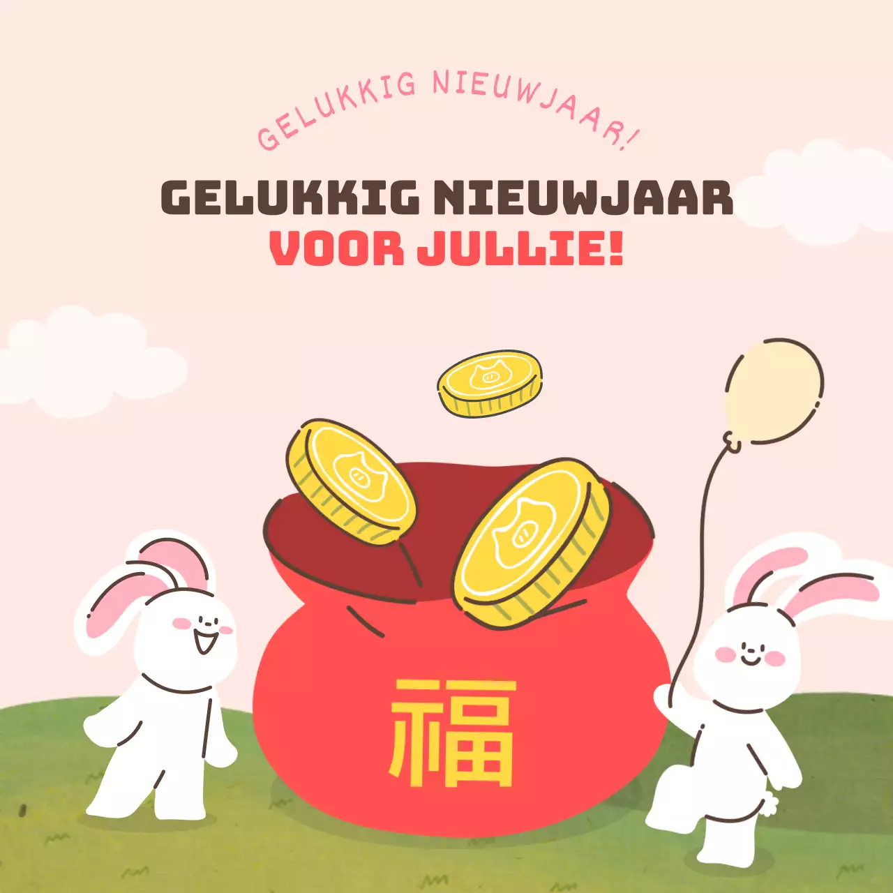 Roze gelukstasje nieuwjaarswensen Instagram