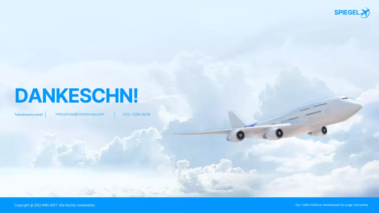 Fluggesellschaft Werbung Vermarkter Wettbewerb Pitch in blau