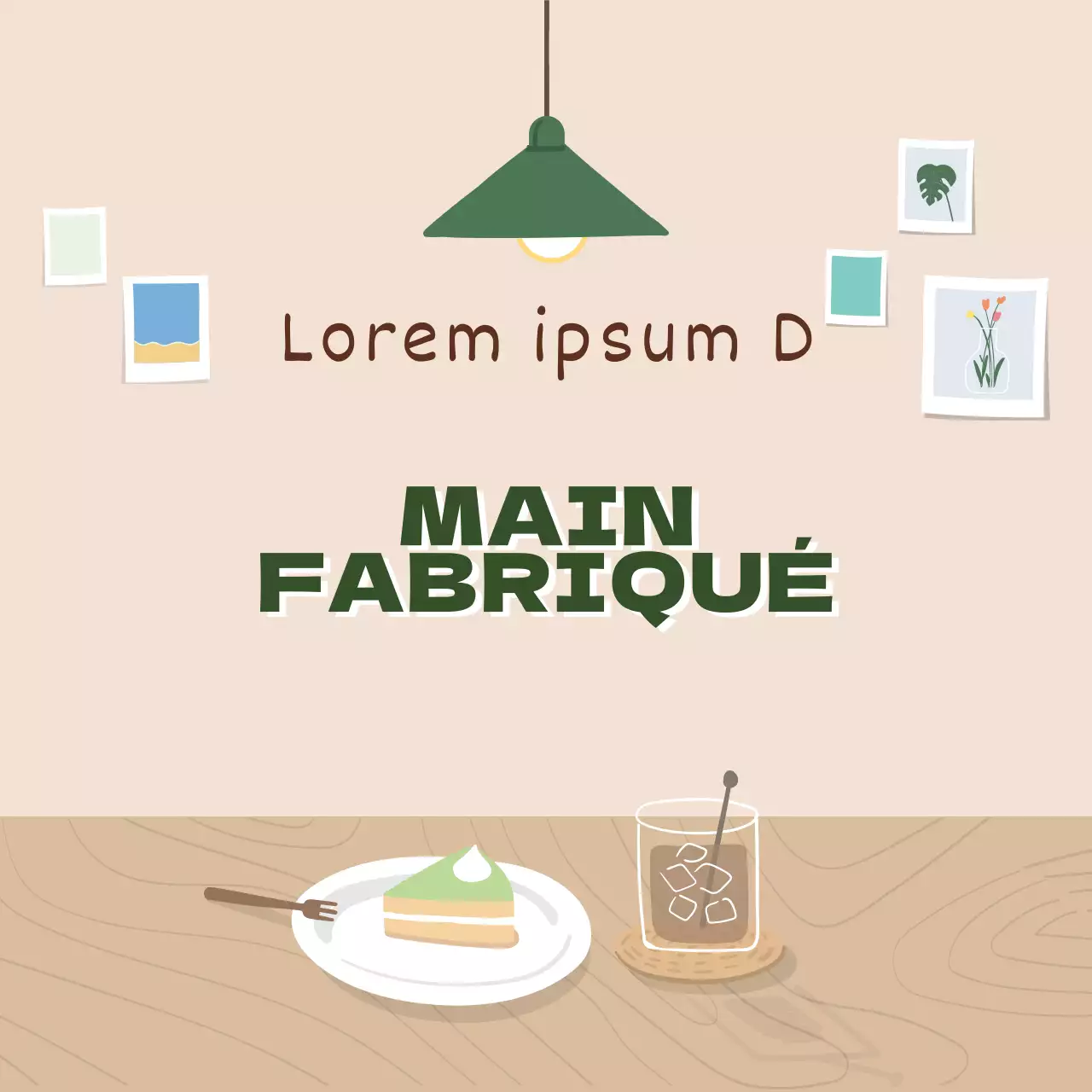 Illustration verte et beige d'un intérieur moderne, d'une maison, d'un café ou d'un événement.