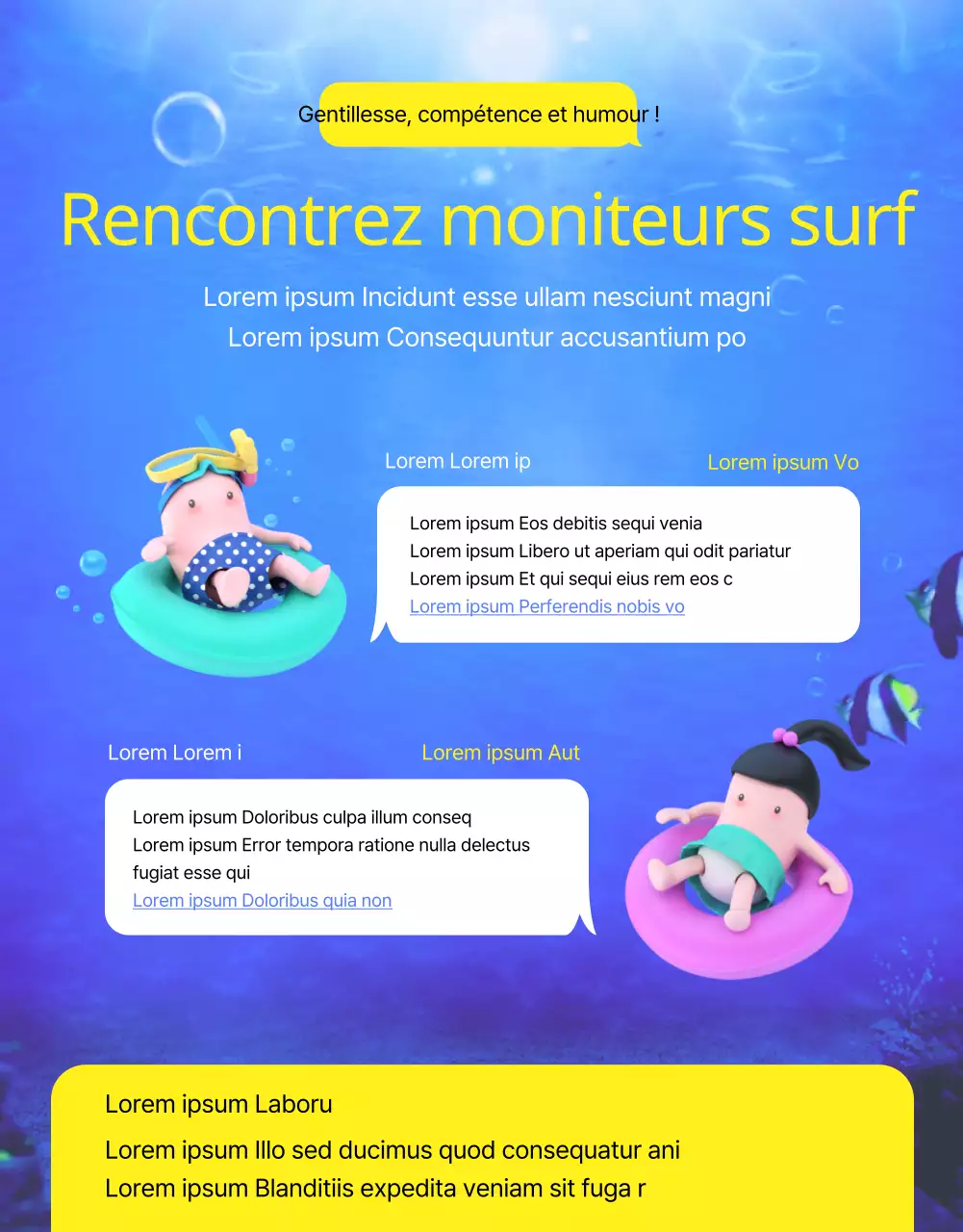 Détails de surf en bleu et jaune