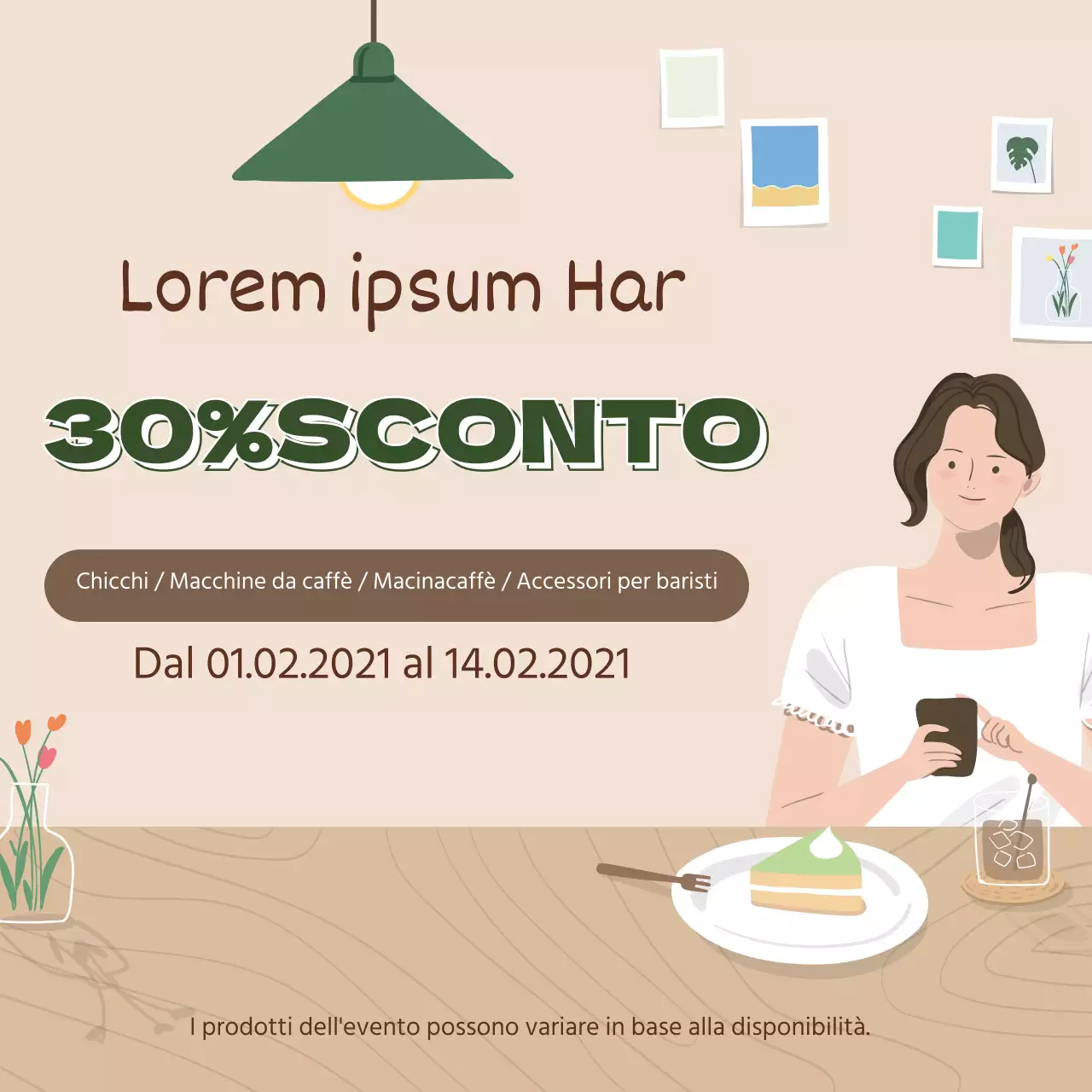 verde beige illustrazione moderno interno casa caffè evento promozione