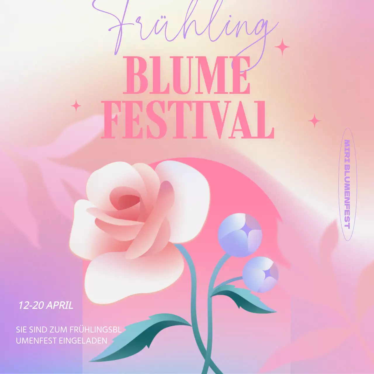 Werbung für ein Frühlingsblumenfest mit einem rosa Farbverlaufsmotiv