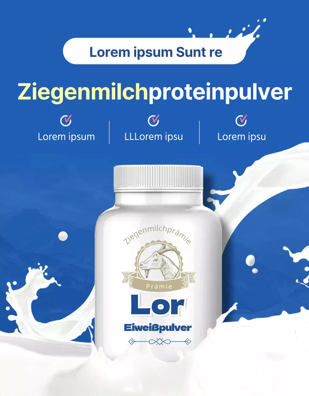 Blaues, natürliches Ziegenmilchprotein-Pulver Health Food Werbung