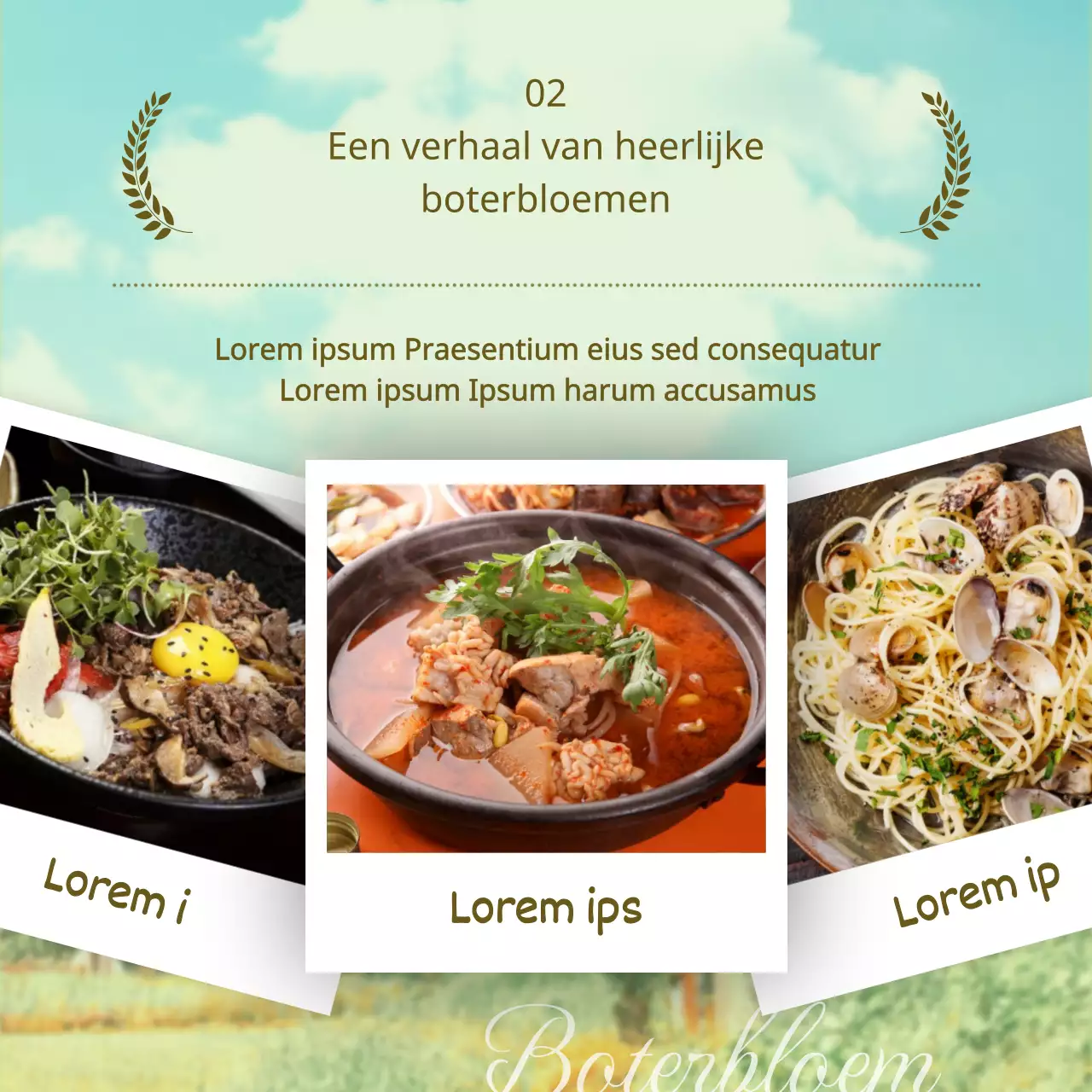 Introductie van het groene en bruine filmparodieconcept Boterbloem