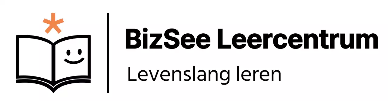 Logo openbaar leercentrum met oranje en zwarte boekgerelateerde symbolen