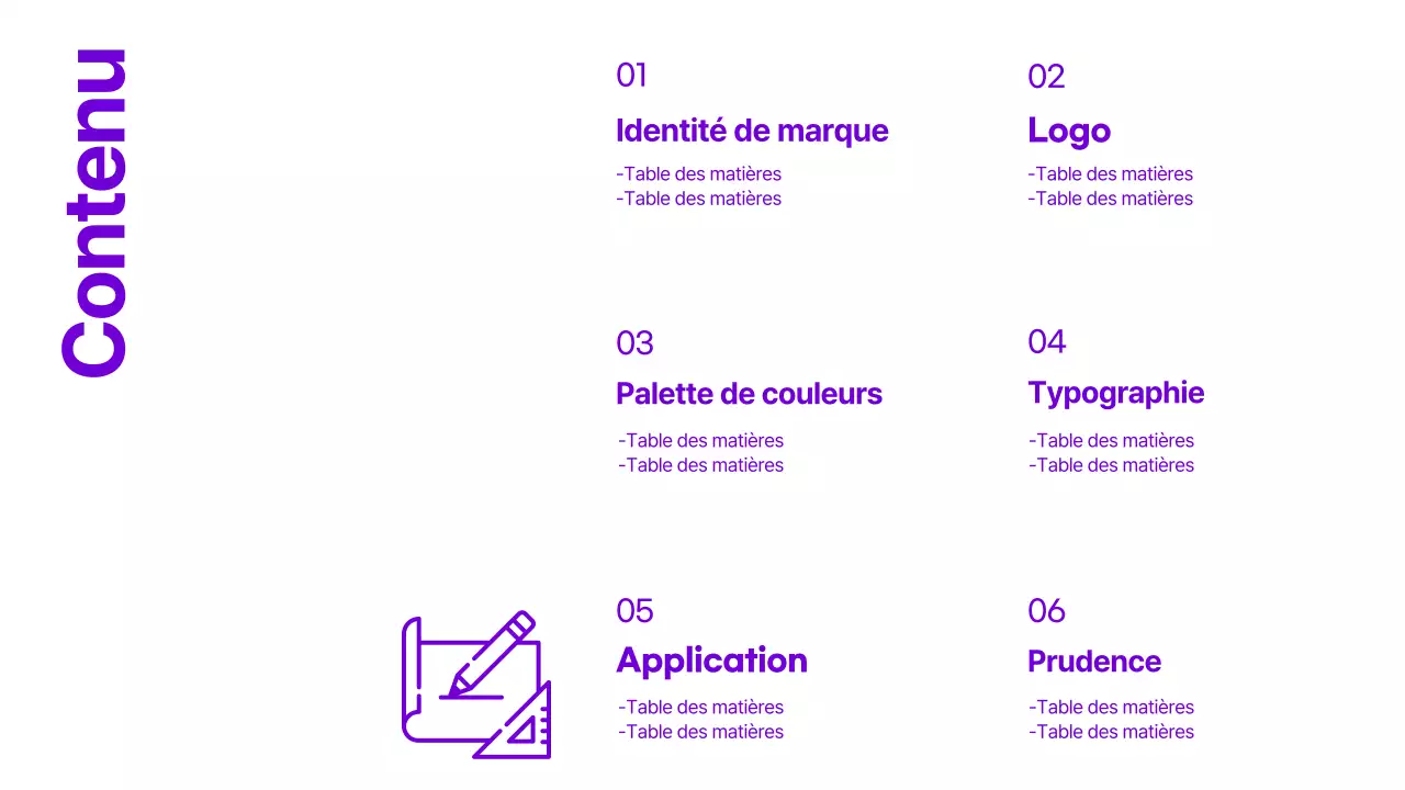 Lignes directrices de la marque avec des accents de texte propres en violet et en citron