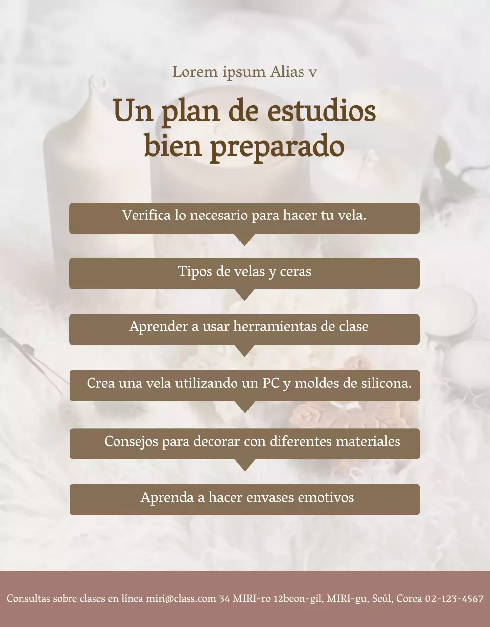 Lujosas velas en beige y marrón para promocionar una clase en línea