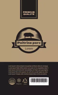 Étiquette alimentaire de poitrine de porc beige-brun