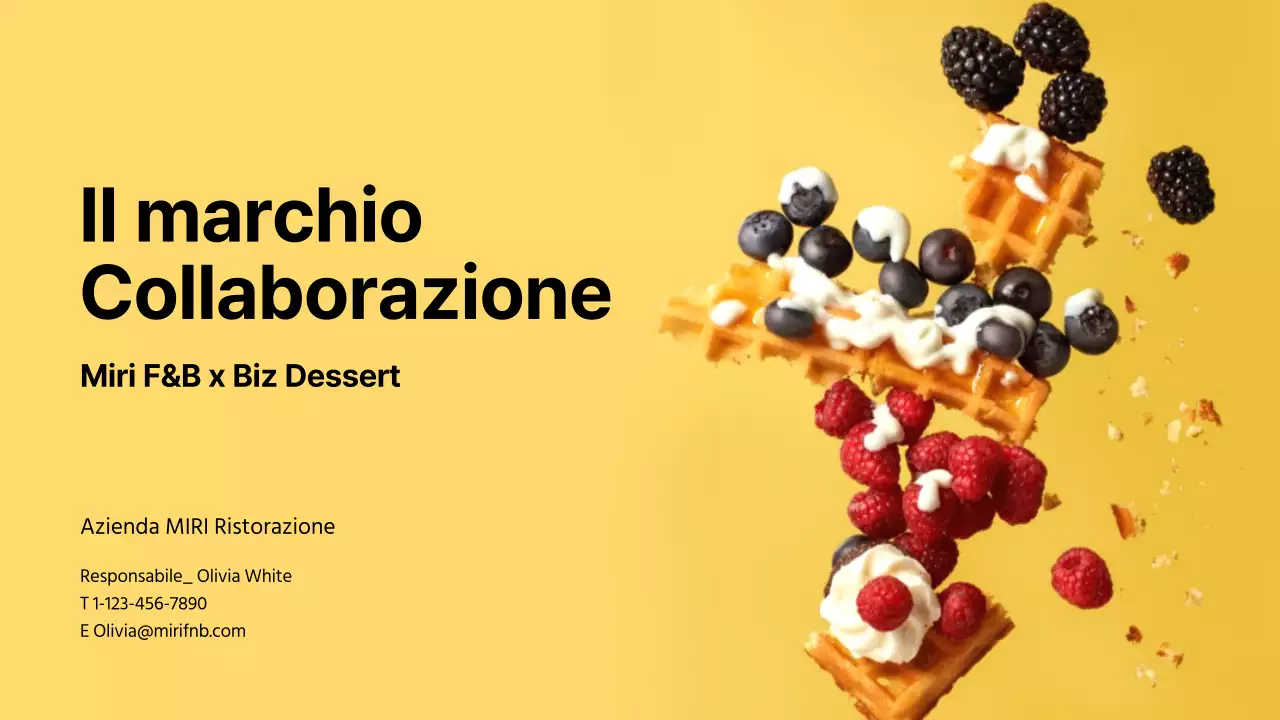 Proposta di collaborazione per un marchio di dessert giallo e pastello