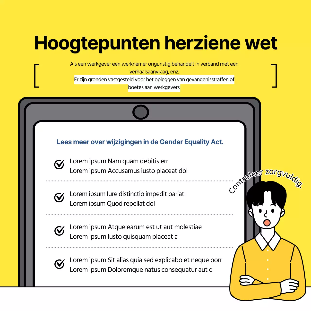 Gele illustratie Concept Arbeidsrecht Wijziging Wet Gelijke Behandeling