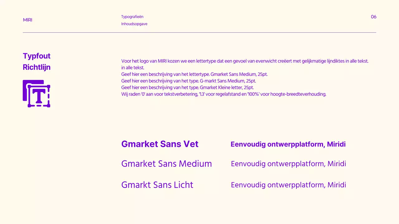 Merkrichtlijnen met strakke tekstaccenten in paars en citroen