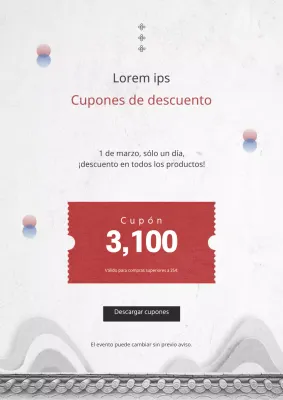 Cupón descuento de Año Nuevo con decoración blanca de inspiración oriental