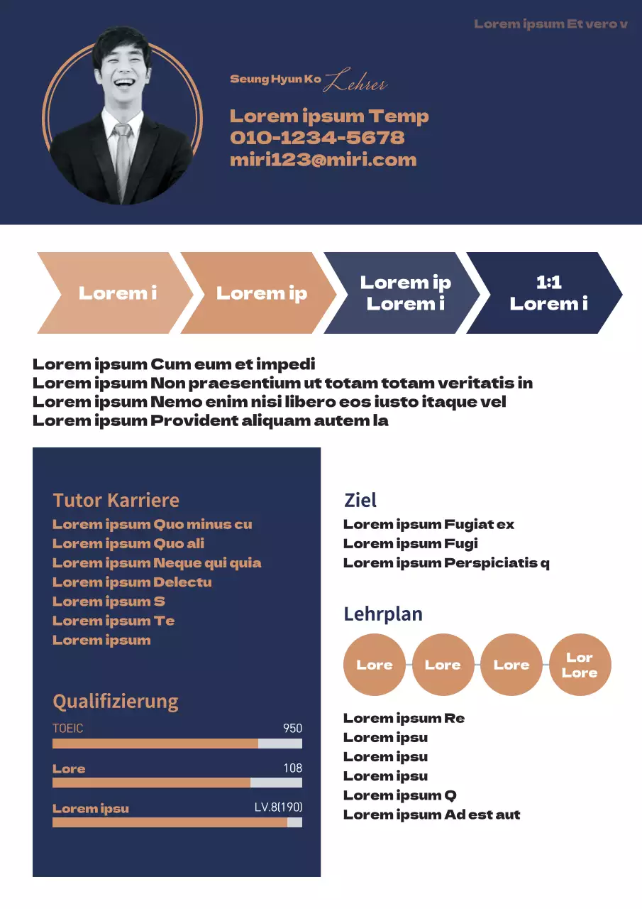 Sauberer und ordentlicher Lebenslauf für Nachhilfelehrer in Marinebraun