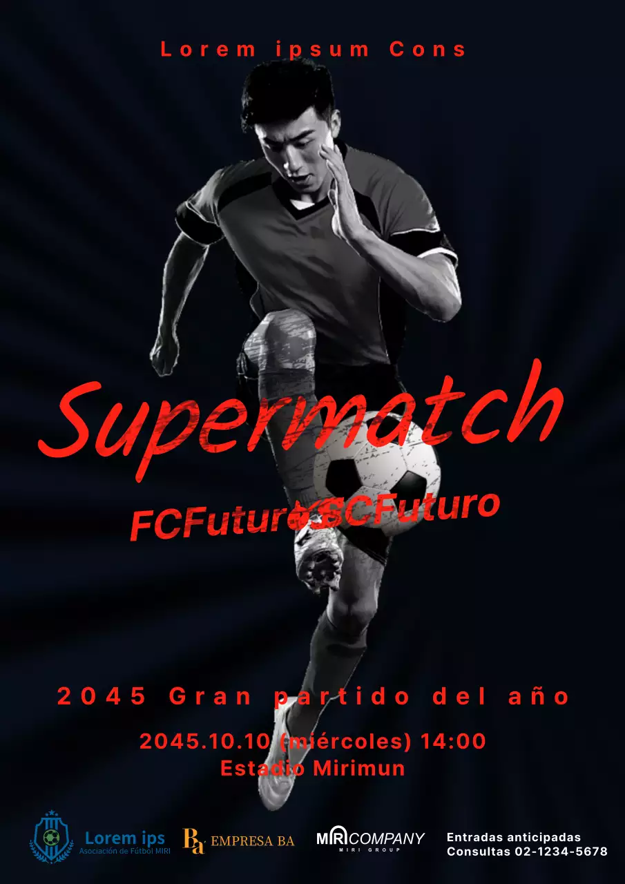 Póster de fútbol rojo y negro