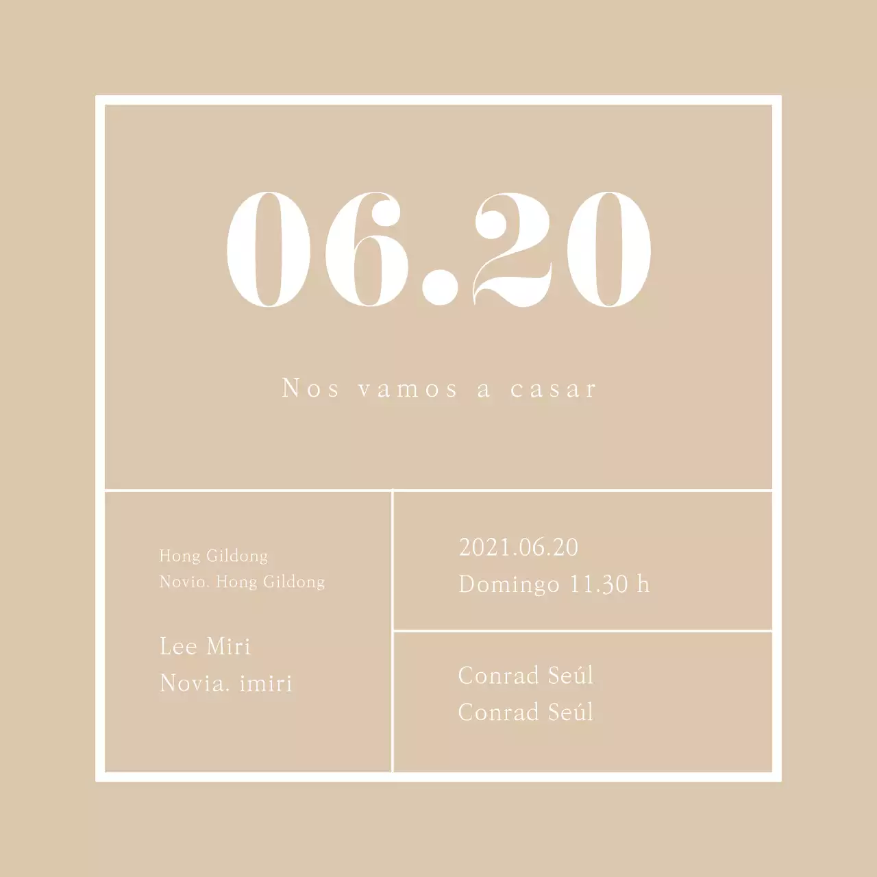 Invitación de boda postal cuadrada de aspecto limpio en tonos beige