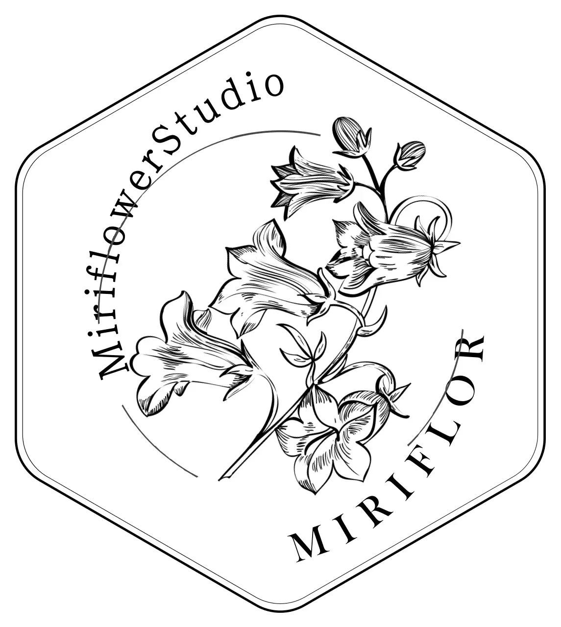 Insignia de estilo vintage para una floristería con una ilustración floral de líneas negras