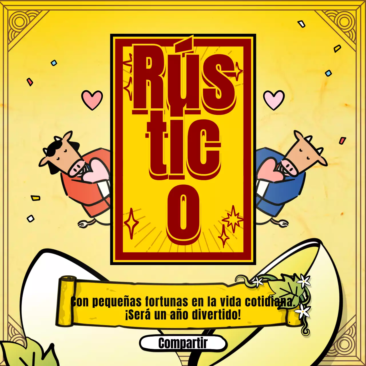 Adivinación del Año Nuevo con la tradicional ilustración del personaje de la vaca amarilla