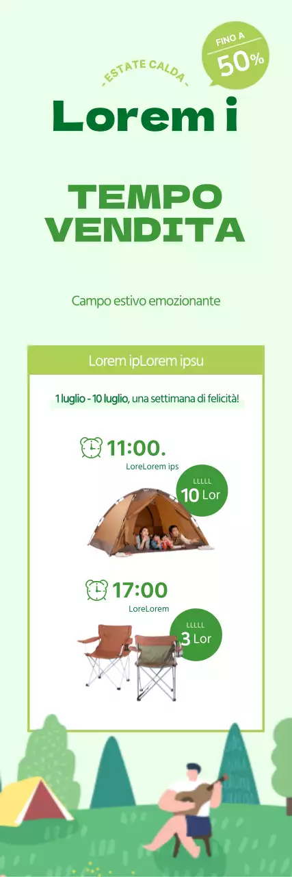 Striscione verde lime per la vendita del campeggio