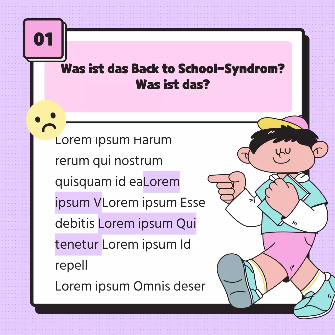 Informationen über das Erstsemester-Syndrom mit einfachen pastellfarbenen Illustrationen und Emoticons