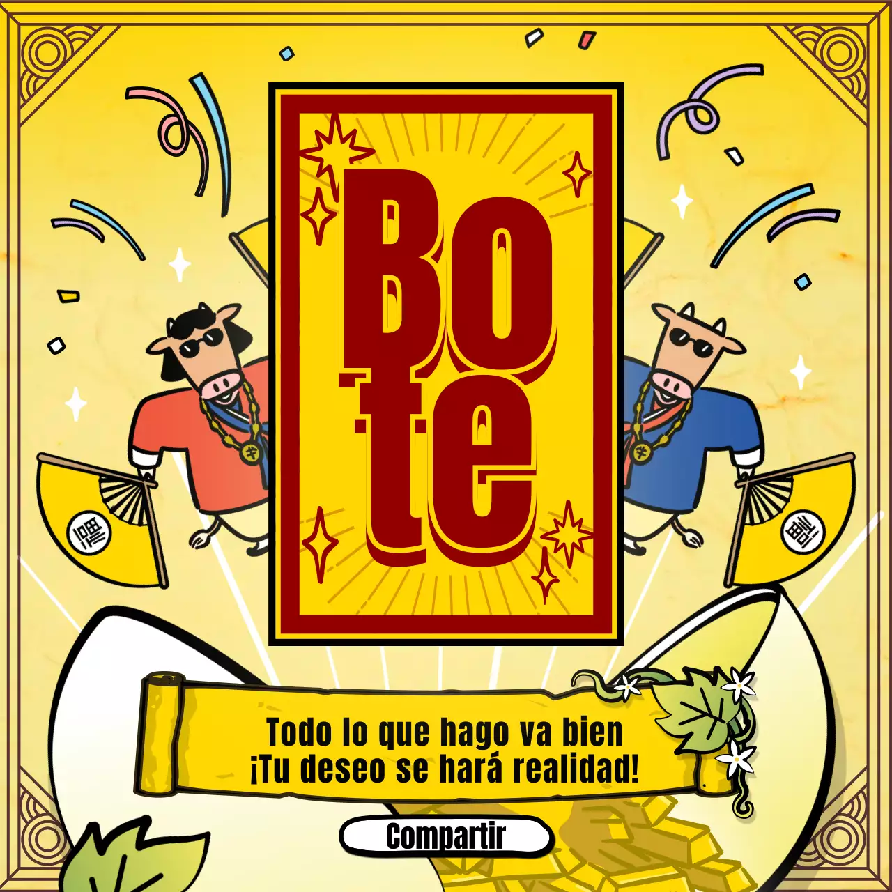 Adivinación del Año Nuevo con la tradicional ilustración del personaje de la vaca amarilla