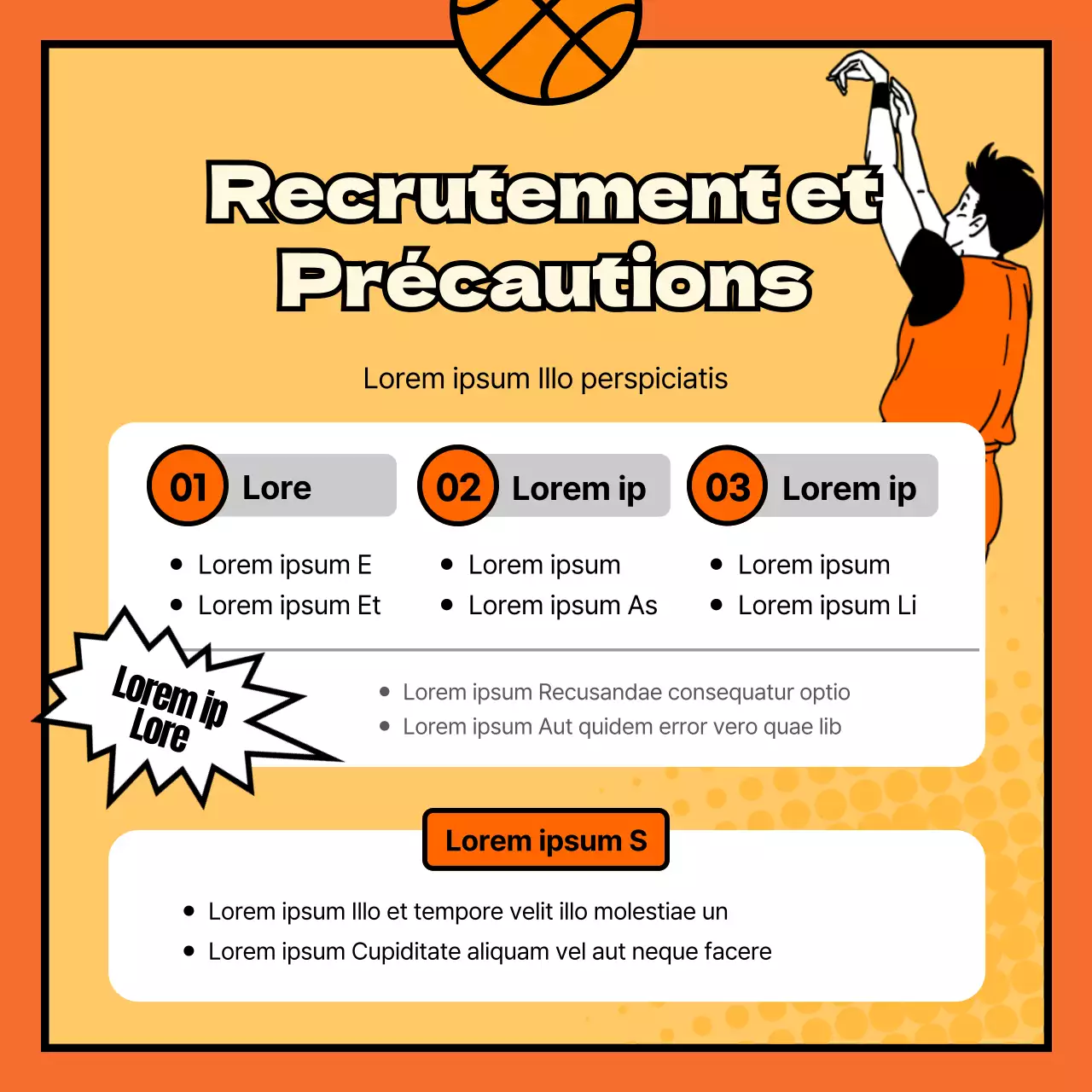 Recrutement d'un club de basket-ball amusant, kitsch, orange et cartoonesque