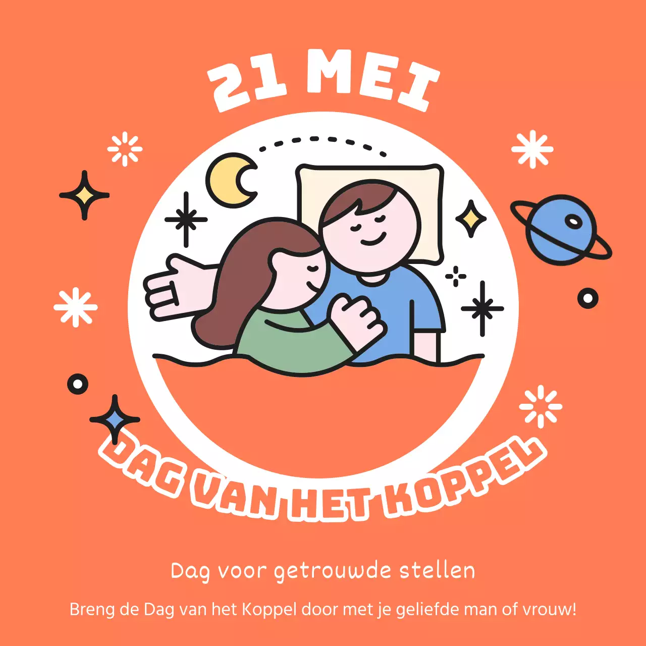 Een schattige, oranje-en-grijze illustratie van de dag van een stel