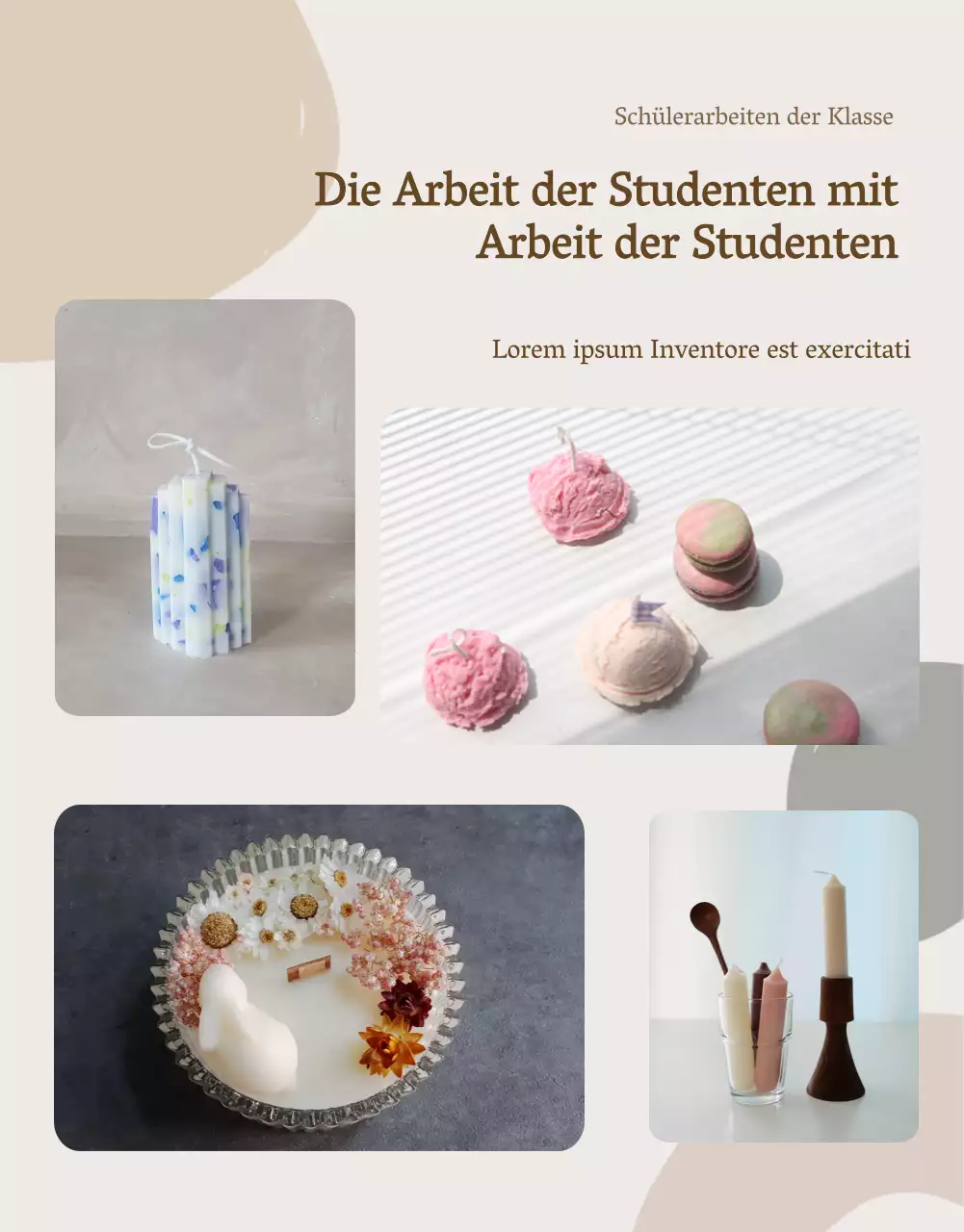 Luxuriöse Kerzen in Beige und Braun zur Förderung eines Online-Kurses