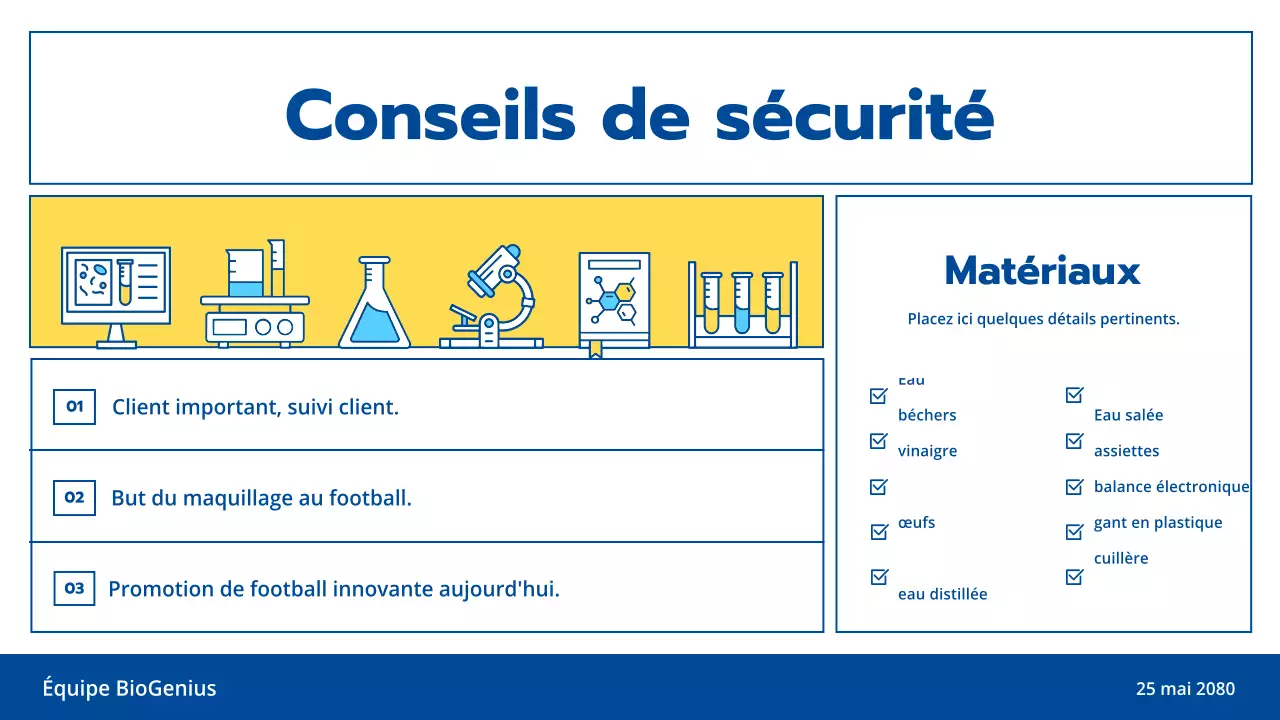 Illustration de lignes bleu clair et jaune thème de présentation propre pour les expériences scientifiques et les cours d'éducation