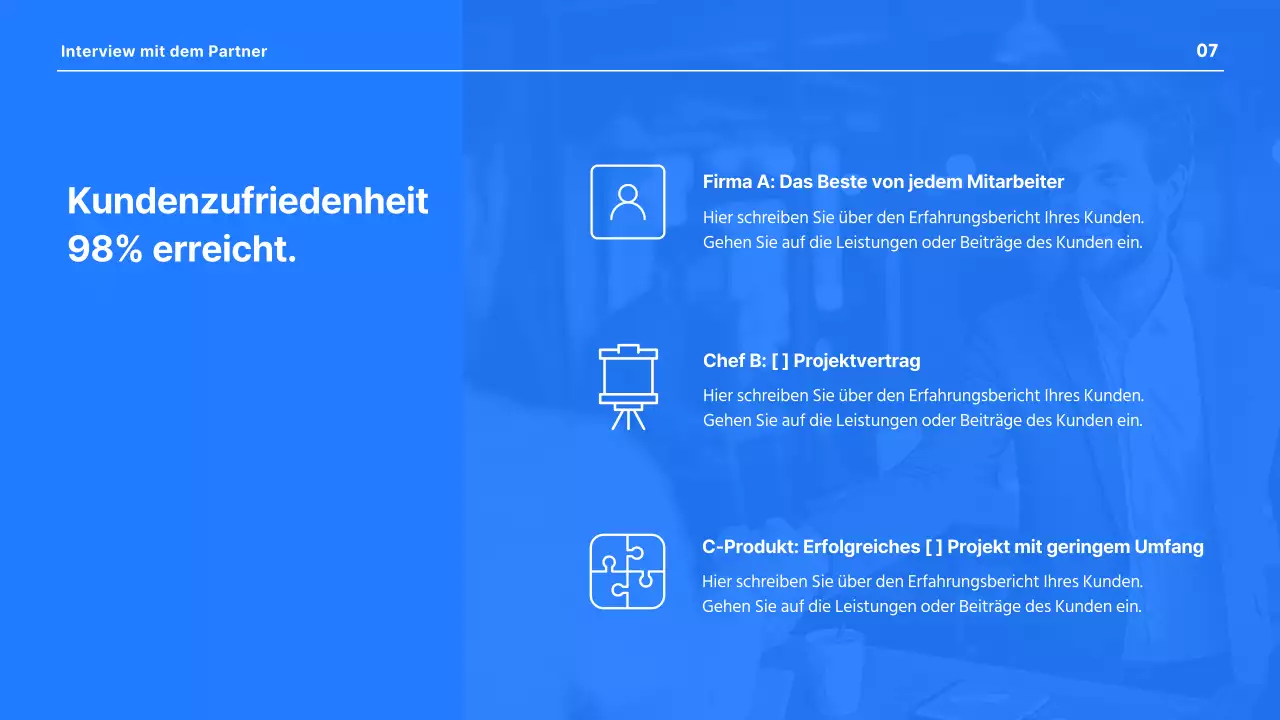 Eine moderne Geschäftspräsentation in Blau und Weiß