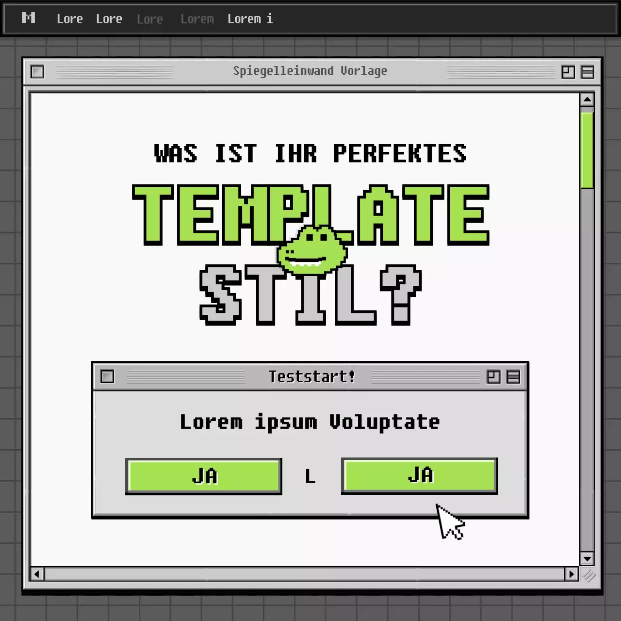 Retro-Browser-Konzept Psychologie-Test in Grau und Grün