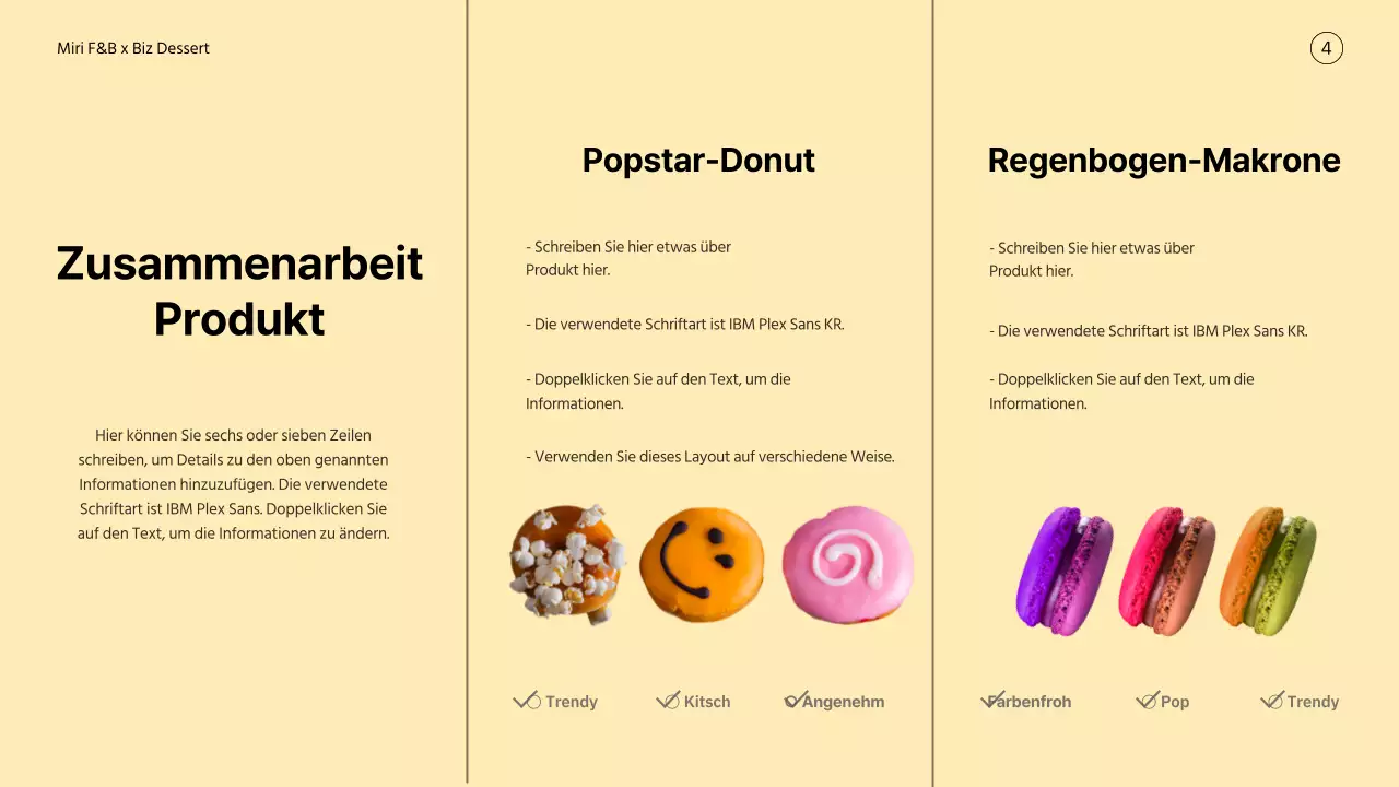 Vorschlag für eine Markenkollaboration mit gelben und pastellfarbenen Desserts