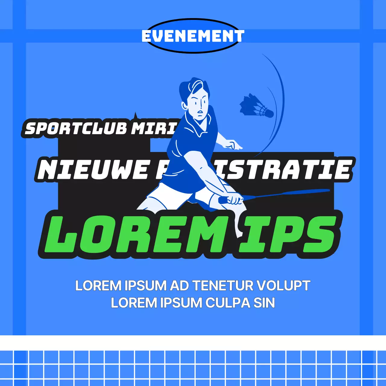 Leden werven voor een sportclub met een blauw badmintonbaanconcept