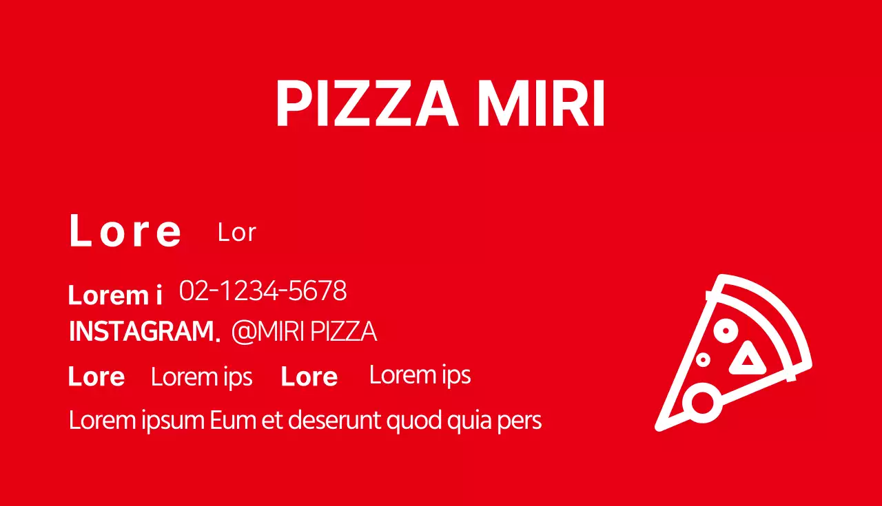 Tarjeta de visita de pizza ilustrada en rojo y blanco