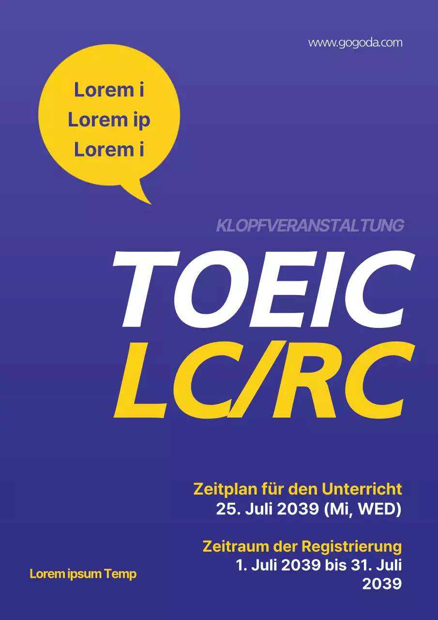 Ein einfacher blauer und gelber Klassenraum-Flyer für eine Hagi-Klasse an einer örtlichen Schule