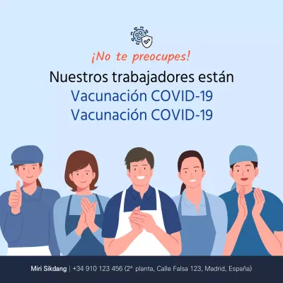 Cartel cuadrado de vacunación contra el coronavirus con ilustración azul