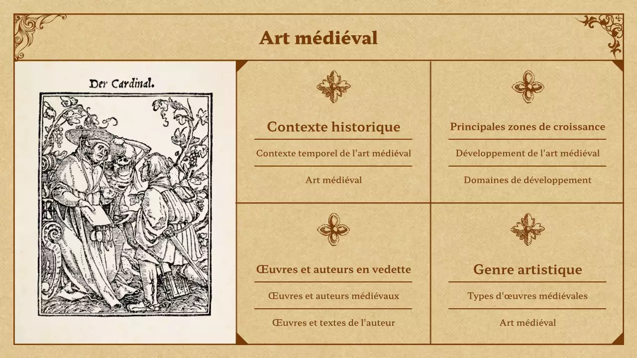 Présentation de l'art médiéval en beige et brun