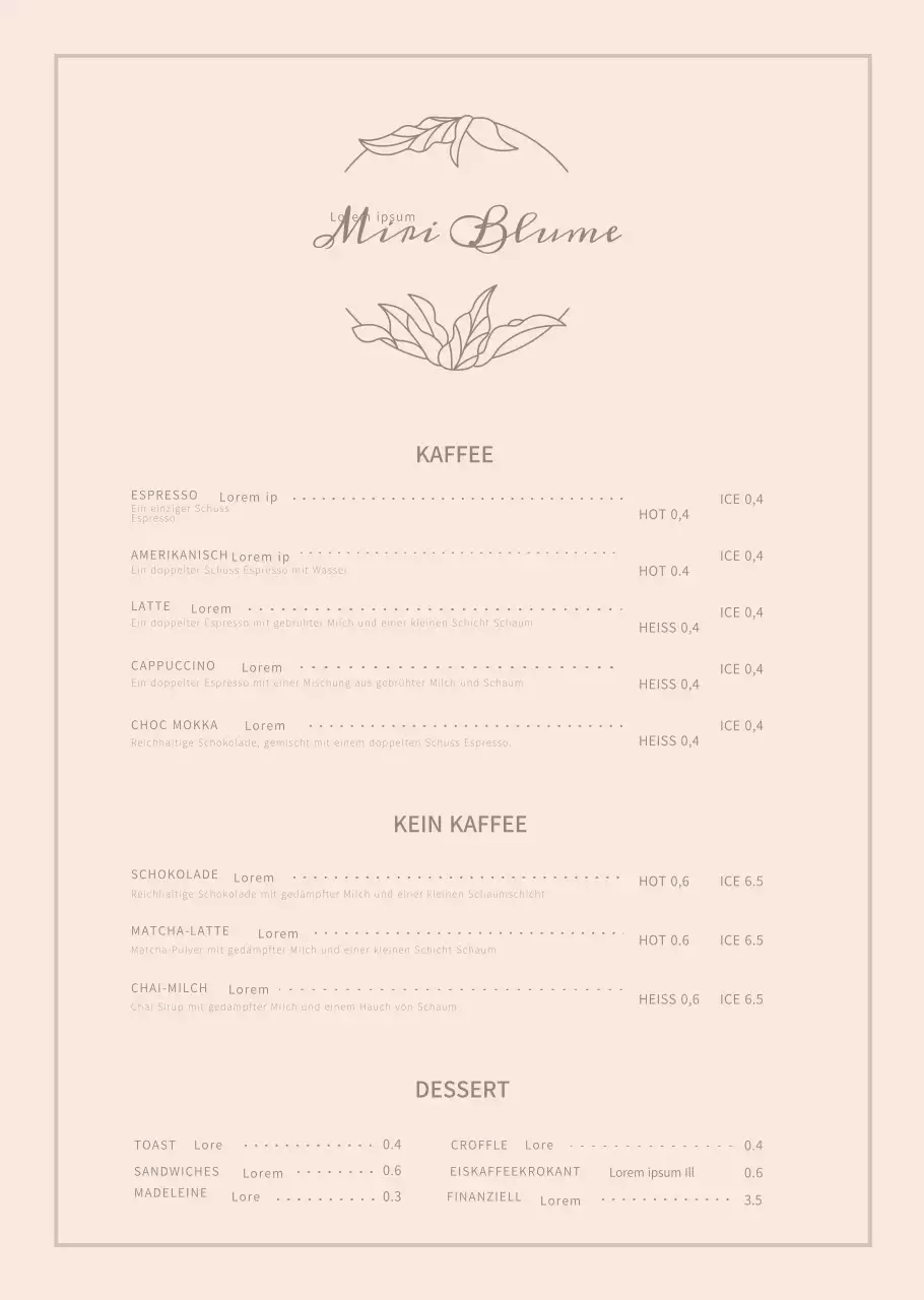 Rosa luxuriöse Blume Cafe Cafe Menü Poster