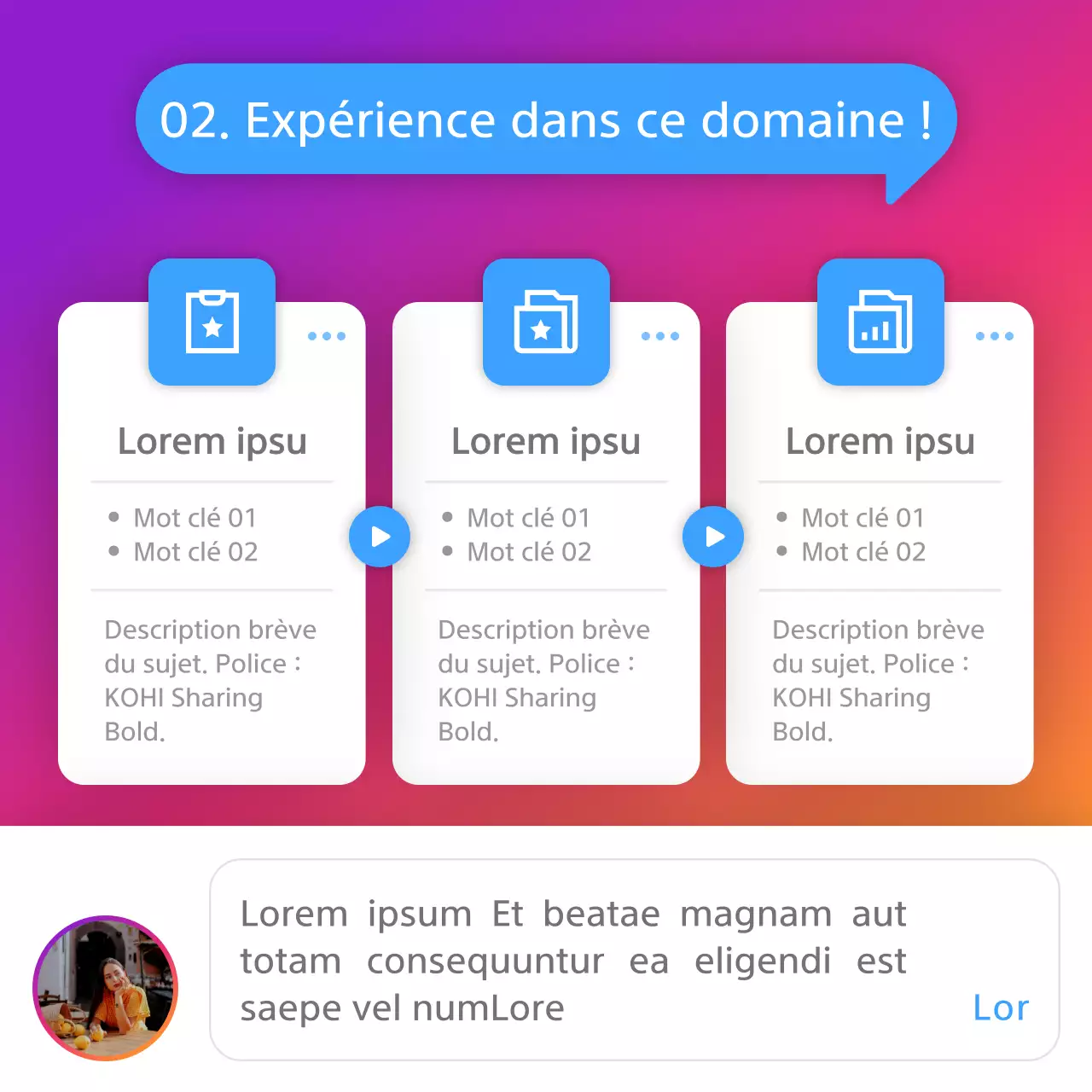 Concept bio inanimé d'Instagram avec des dégradés violet et orange
