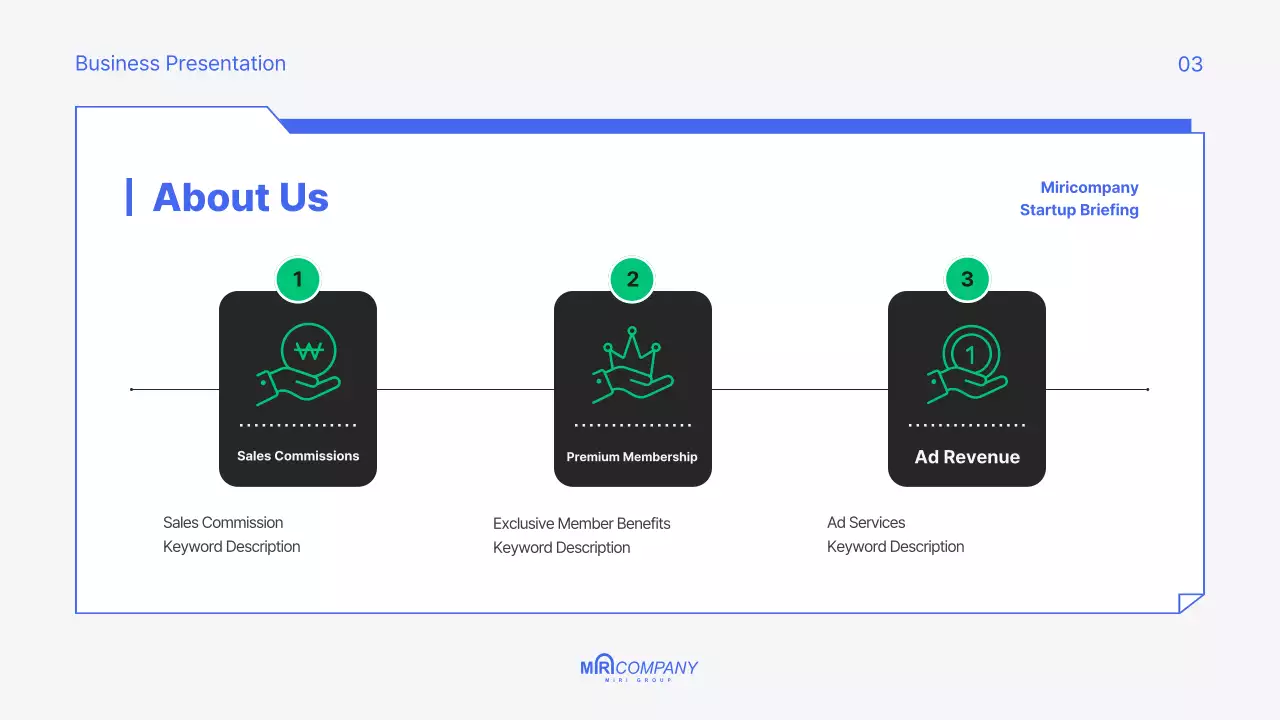 Pitch deck biru yang modern untuk startup Anda