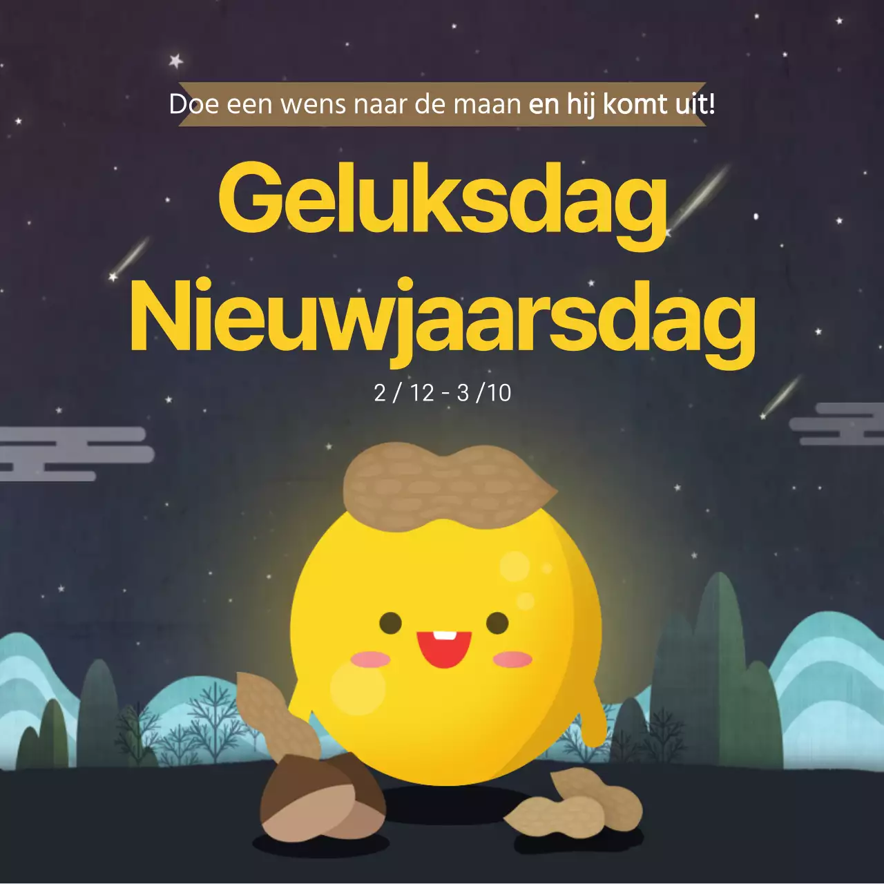 Leuke vierkante oudejaarsposter in geel en marineblauw