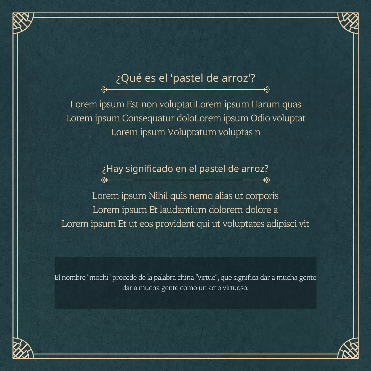 Pastel de arroz verde oscuro significado tarjetaNoticias diseño