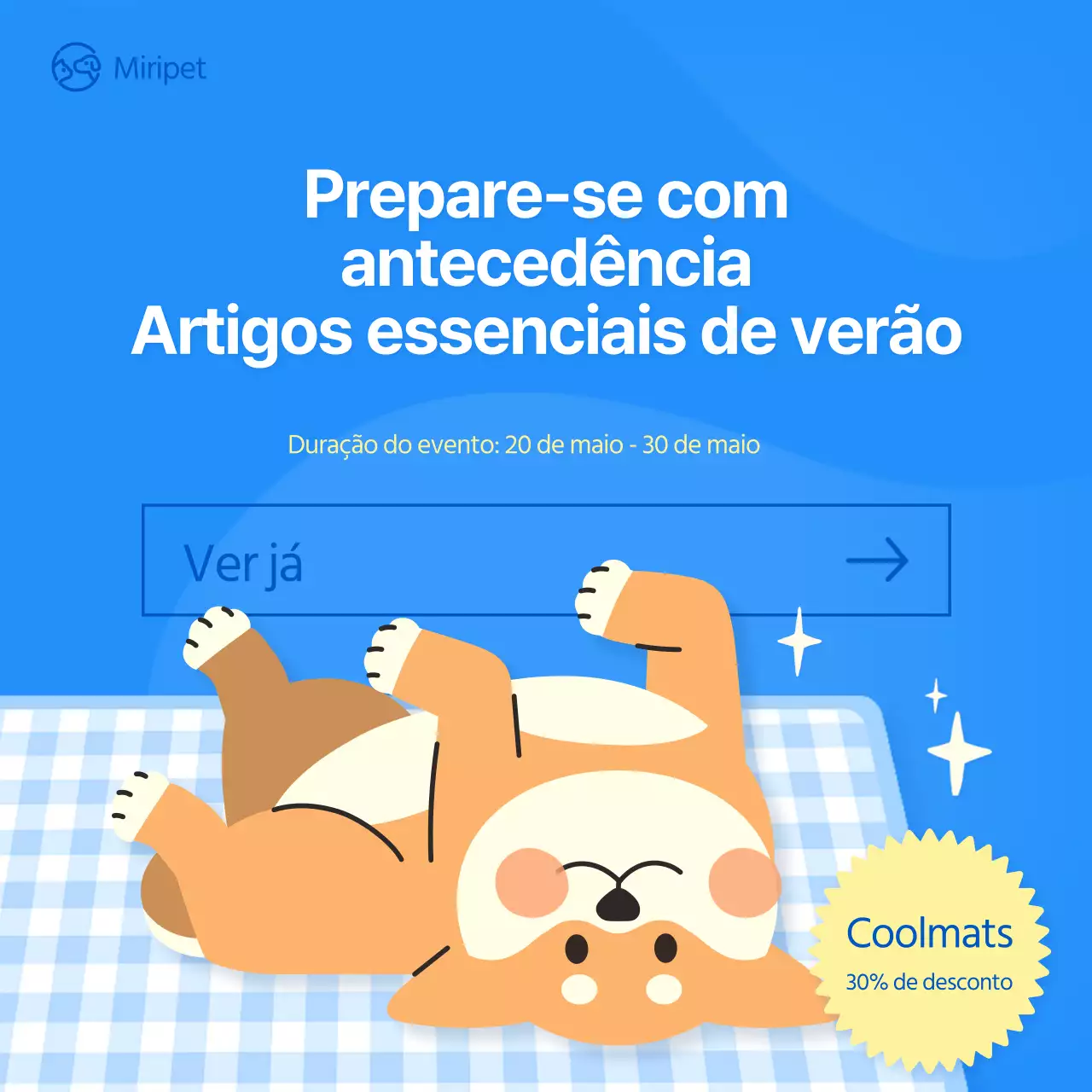 azul ilustração petfair cãozinho verão consumíveis redes sociais quadrado