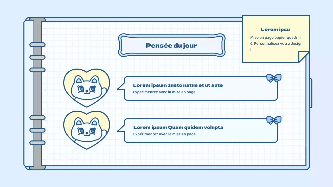Kit de présentation d'un concept d'agenda mignon en bleu clair et vert