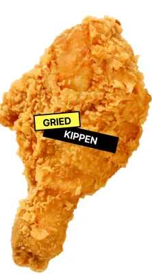 Gebraden kip met geel en zwart label