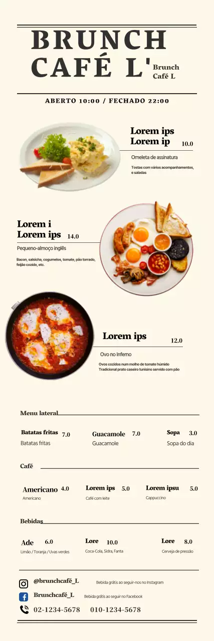 Cartaz de menu de café de brunch simples bege