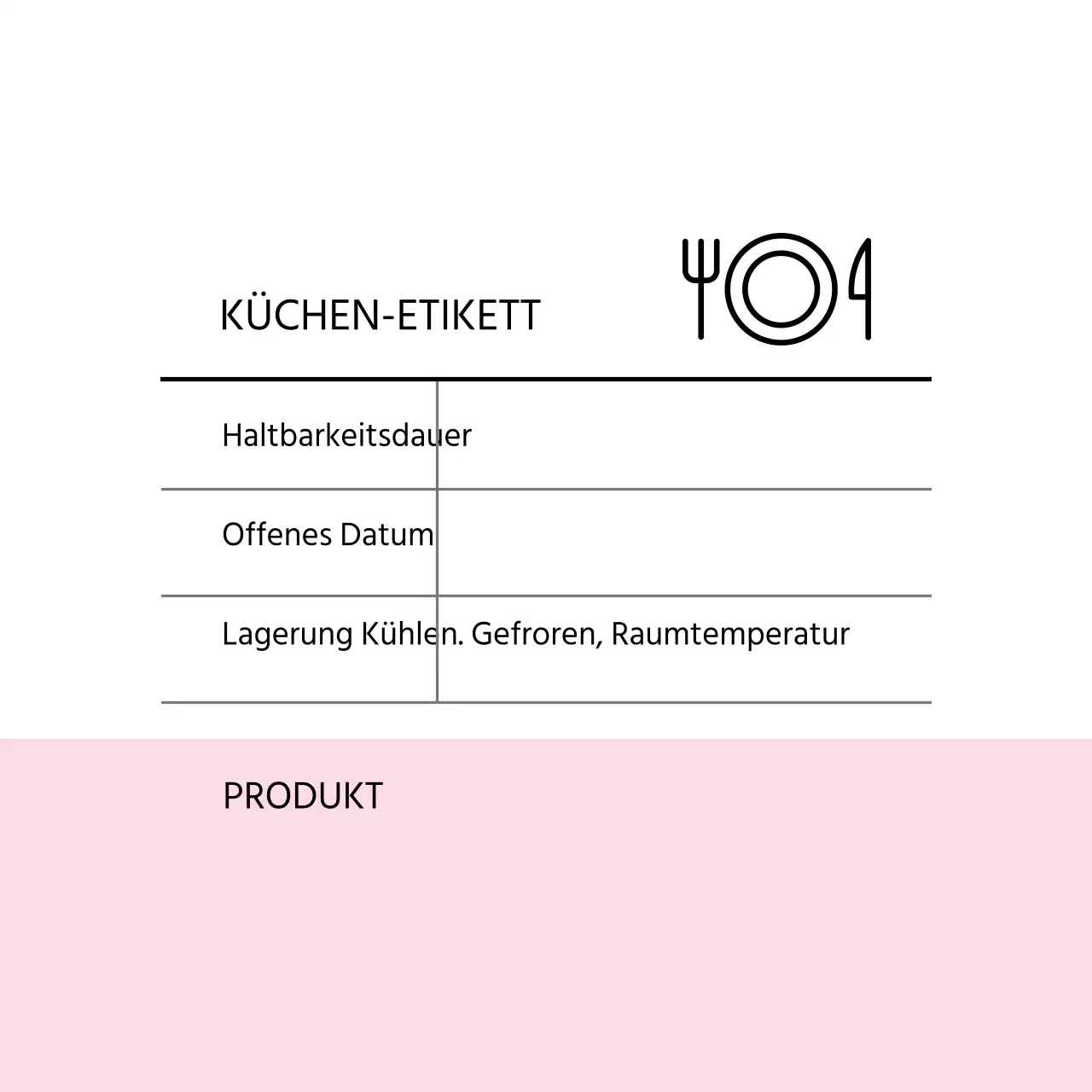 Weiß-rosa zweifarbiges Küchenetikett