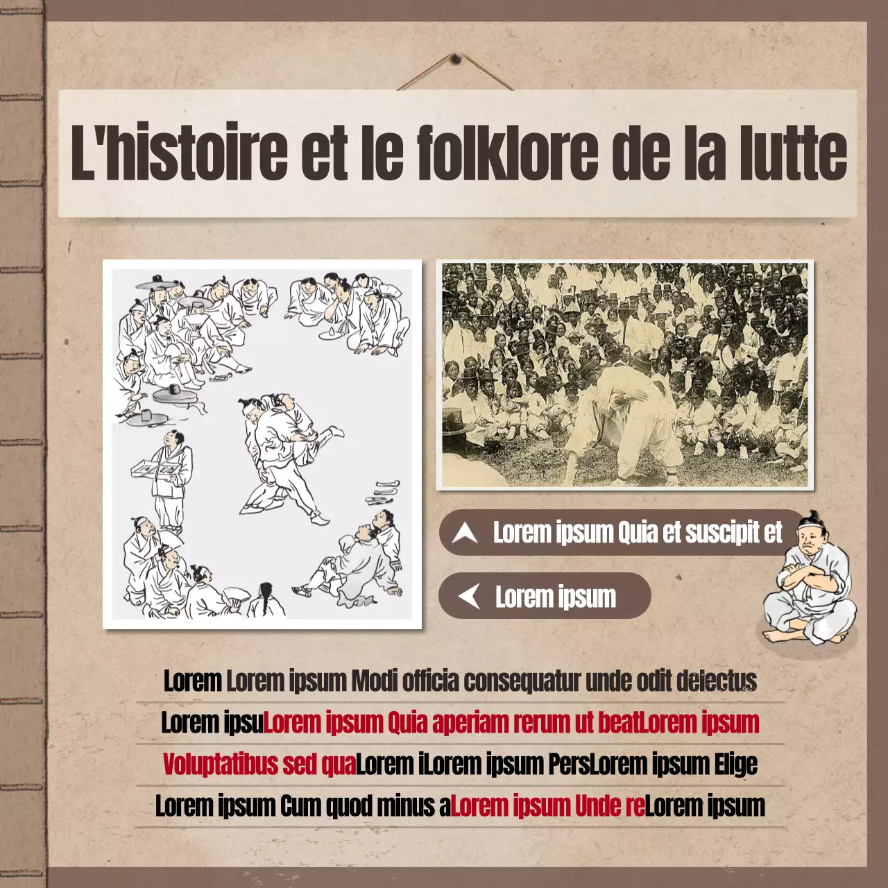 Design classique avec un fond de livre brun et traditionnel Design classique avec un fond de livre brun et traditionnel Coutumes du Nouvel An chinois Wrestling Card News