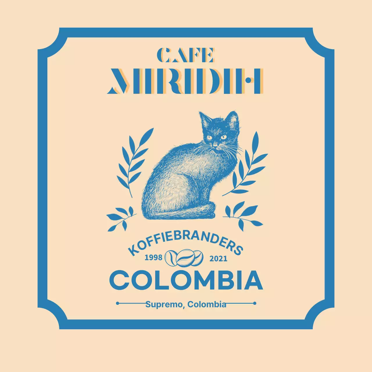 Een gids voor koffiemerken en -bonen met een beige en blauw typografisch ontwerp2